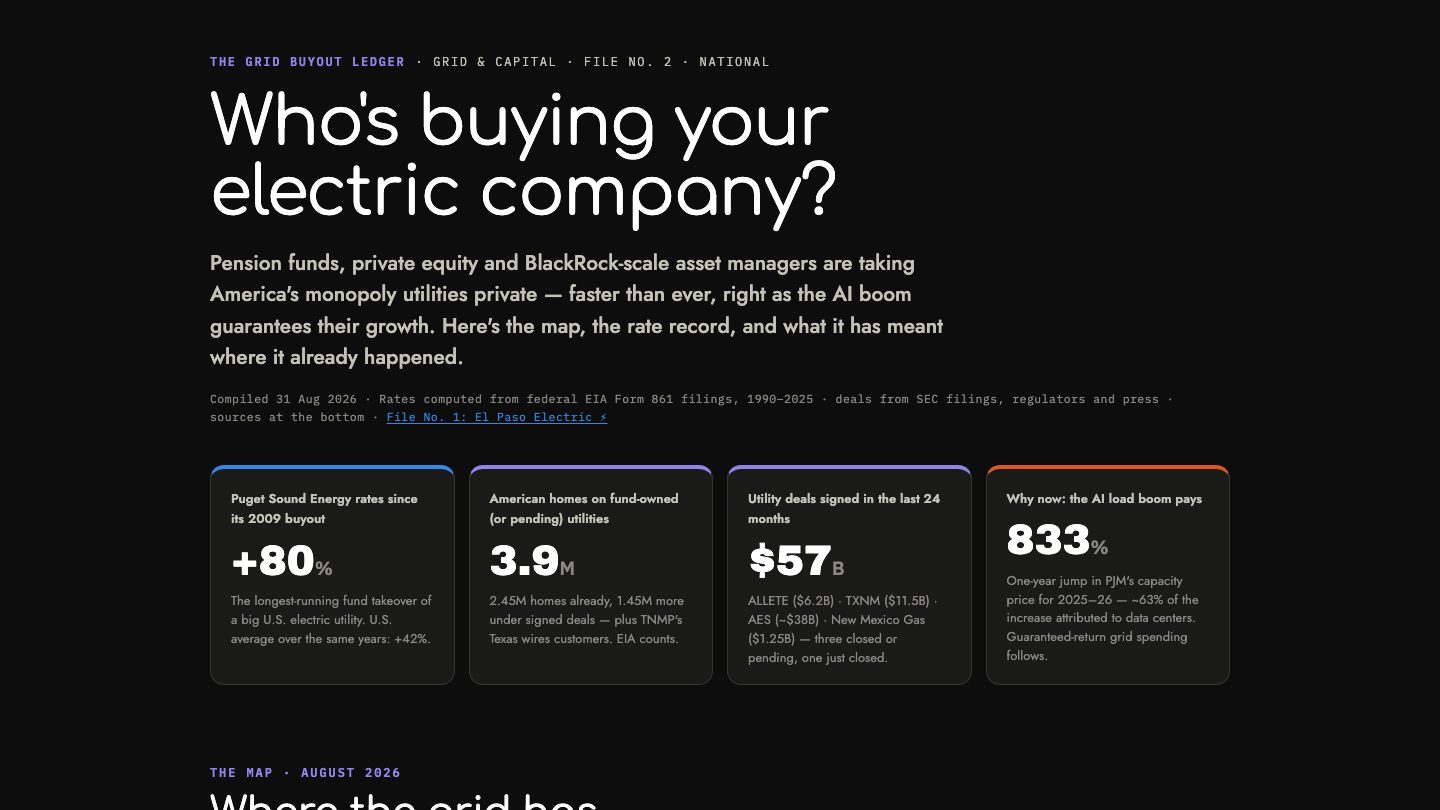 Grid and Capital: a data story with headline figures on utility buyouts and rate increases